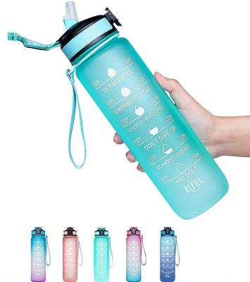 China 2021 Contemporary BPA Free Plastic Water Bottle 32oz Tritan Eco Friendly Sports Water Bottles Portable With Time Marker And Straw for sale