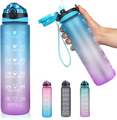 China Contemporary Ready to Ship 32oz Sports Water Bottle with Tritan Drinking Time Motivational Marker with Straw for Gym and Outdoors for sale