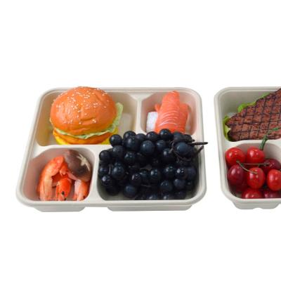 China 3 4.5 Compartment Disposable Biodegradable Fresh Fruit Tray Sugarcane Bagasse Meal Food Trays With Lid for sale