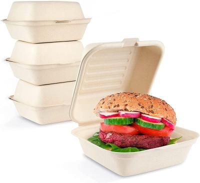 China 2022 Wholesale Biodegradable Disposable Sugar Cane Bagasse 6x6 Inch Hamburger Burger Box for sale