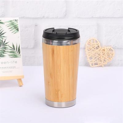 China Contemporary Stainless Steel 450ml Double Wall Cup Wood Drinking Bamboo Mugs With Bamboo Lid for sale