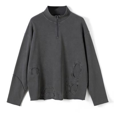 China 2022 New Anti-wrinkle Wash Distressed Quarter Zipper Pullover Stand Collar Fashionable Sweatshirt for sale