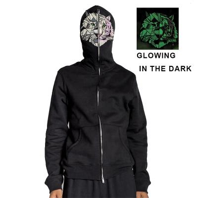 China Anti-wrinkle glow in the dark glowing embroidery hoodie sweatshirt in the dark full zipper hoodie for men for sale