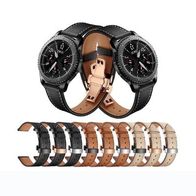 China Double Sided Hot Top Layer Cowhide Amazon Selling Wholesale Smartwatch Strap Butterfly Buckle 20mm 22mm Genuine Leather Watch Band Watch Band Strap for sale