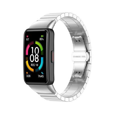 China Silicone Strap For Huawei Band 6 Milanese Loop Connector Belt Magnet Strap Zinc Alloy Strap For Honor Band 6 Whosale for sale