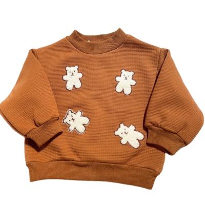 China Custom Anti-wrinkle Babies Long Sleeve Bear Printed Red Sweatshirt Fleece T-shirt Kids Clothes Wholesale for sale