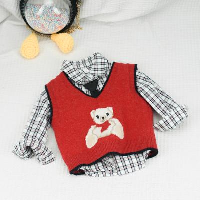 China Breathable Kids T-shirts With Red Vest Bear Pattern Plaid Boy T-shirts Amazon Hit Spring Summer Baby T-shirt Boys for sale