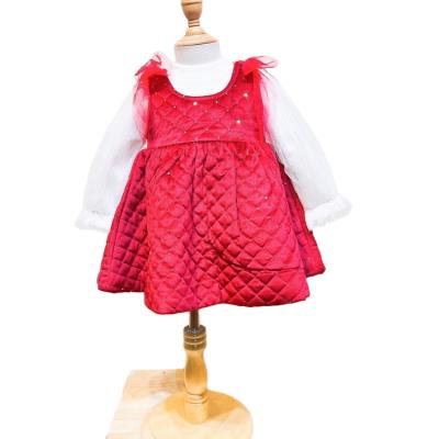 China Wholesale Anti-wrinkle Kids Girls Suit Rose Red Sequined Princess Tank Top Dress With White Lace Long Sleeve T-shirt For Kids Girl for sale