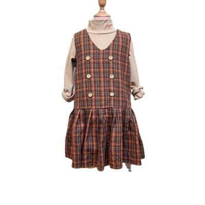 China wholesale Anti-wrinkle clothes for kids woolen plaid vest sleeveless dress for kids girls with High-neck long sleeve T-shirt 2 packs for sale