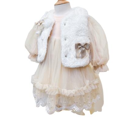 China Wholesale Children Winter Lambswool Anti-wrinkle Children Coat Soft Princess Girl Dress For Kids Girls Lace for sale