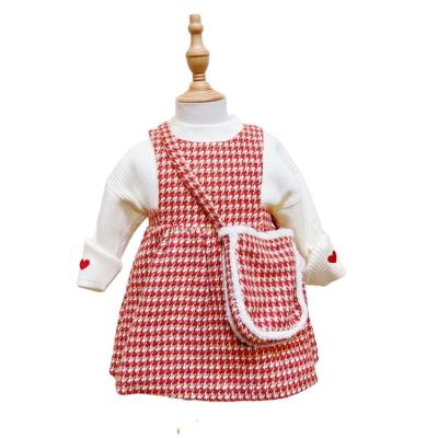 China 2021 Anti-wrinkle Christmas Gift Kids Clothing Sets Girls Babies Lace Up Princess Vest Dress White Sweater Wool Wholesale for sale