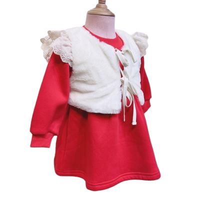 China wholesale Anti-wrinkle kids fur vest coat with babies princess Long Sleeved Printed plus velvet dress for kids girl for sale