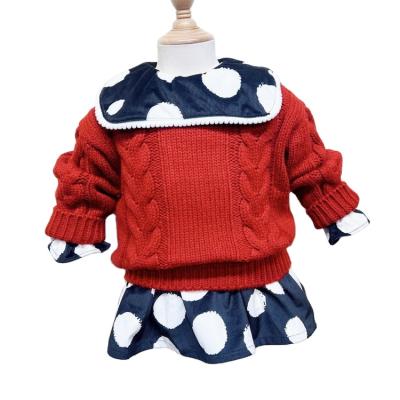 China Anti-wrinkle Baby Clothing Knitted Red Sweater With Long Sleeve Spotted Dresses For Kids Girls for sale