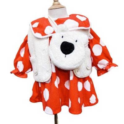 China Anti-pilling Children Clothing Sets Babies' Zebra Sleeve Dresses White Lambswool Coat Along Red Spotted Christmas Girls 2 Pack for sale