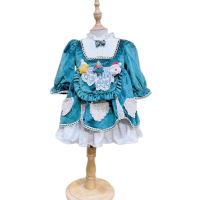 China Wholesale Anti-wrinkle Christmas Children Clothes High Quality Winter Christmas Dress Dark Green Babies Princess for sale