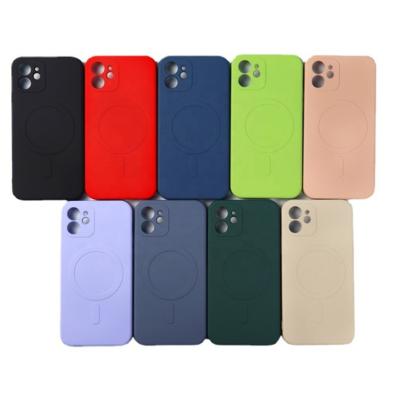 China Shockproof Magnetic Liquid Silicone Case For iPhone 14 12 11 13 Pro Mini 8 Max Plus Se For Magsafe XS Max Wireless Charging Cases for sale