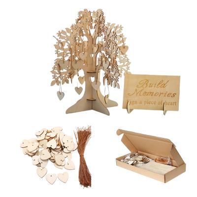 China Europe tree frame drop box wooden guest books with unique signature message guest book stand wedding tree wooden frame with wooden hearts for sale