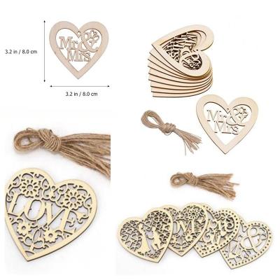 China Europe Unfinished Wood Hanging Ornaments Wedding Wooden Heart Decor Valentines Day DIY Hanging Slices Slices for sale