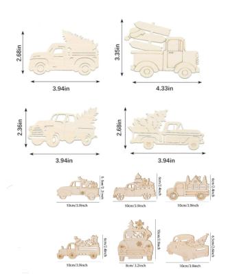 China Unpainted Europe Christmas Wooden Truck Cutout Slices Unfinished Wooden Holiday Cutout Door Hangers Truck Shape For Xmas Party Decorations for sale