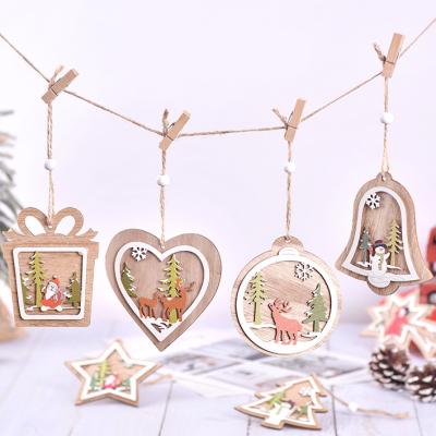 China Europe Ornaments 3D Christmas Unfinished Colorful Wooden Hanging Slices Star Snowman Christmas Tree Decoration Pendant Crafts for sale