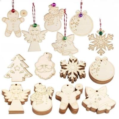 China Hanging Unfinished Christmas Europe Laser Cut DIY Decoration Unfinished Perforated Wooden Slices For Crafts Holiday Decor Gifts for sale