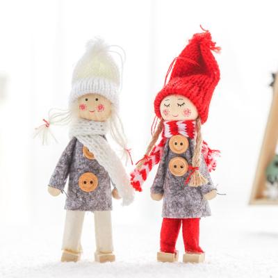 China Europe Christmas Decoration Cute Woolen Doll Wooden Tree Ornaments Christmas Plush Moose Elk Dolls Wooden Decorative Products for sale