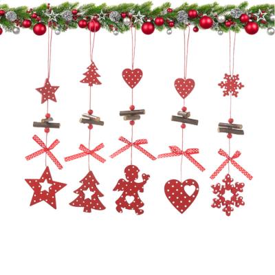 China Red Europe Drincoshow Dot Wooden Pendant Five-Star Christmas Tree Pendant Bows Ornament Tags Heart Shaped Hanging Crafts for sale