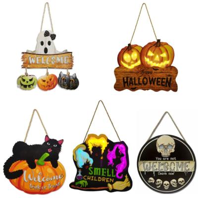 China Europe Halloween Party Horror Halloween Party Skeleton Wooden Pumpkin LED Decoration Light Craft Handmade Supplies For Decoration for sale