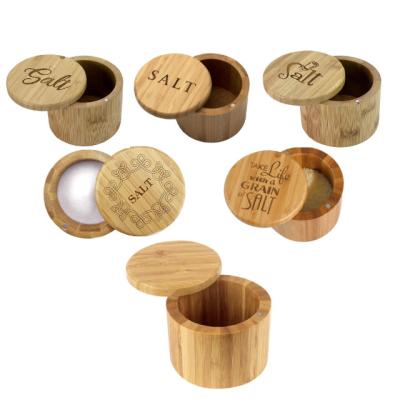 China Japan Totally Bamboo Salt Cellar Around Bamboo Storage Box With Magnetic Logo Custom Box Lid Swivel Wooden Box Natural Salt Jar Bamboo for sale