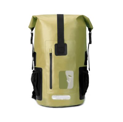 China Waterproof PVC Mesh Fabric 35L Sports Backpack Outdoor Large Capacity PVC Mesh Fabric Bucket Bag Camping Dry Bag for sale