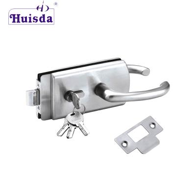 China Office Room Single Action 304 Stainless Steel Frameless Swing Glass Door Lock with Lever Handle with Brass Cylinder and 4 Keys for sale