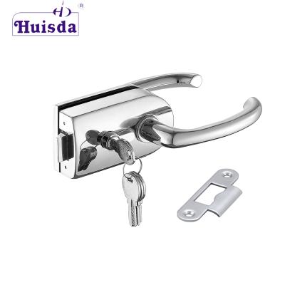 China Office Room Commercial Double Action Frameless Glass Door Lock with SS304 Lever Handle Cover and Brass Cylinder for Swing Door for sale