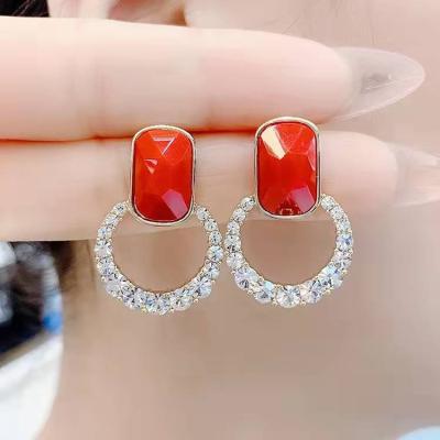 China 2022 New Trendy Design Fashion Gemstone Diamond Circle Stud Earrings For Women for sale