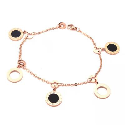 China New CLASSIC Popular Electroplating Rose Gold Ratio Titanium Steel Roman Bangle Multi Pendant Jewelry for sale