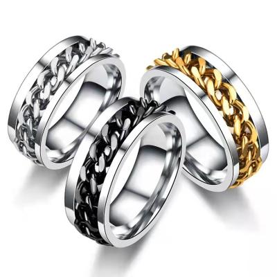 China FASHIONABLE Simple Titanium Steel Rotating Corkscrew Chain Ring For Men And Women for sale