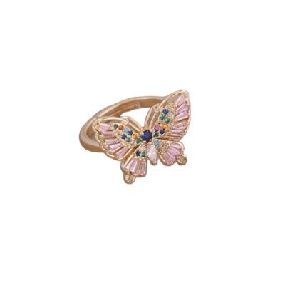 China TRENDY Boutique 18K Gold INS Fashion Multicolor Zircon Butterfly Ring Women for sale