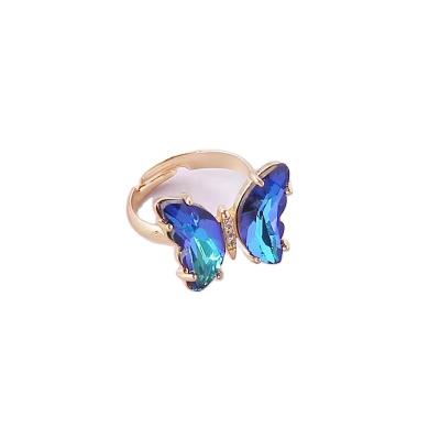 China TRENDY INS New Fashion 925 Sterling Silver Open Gemstone Rings Gradient Butterfly Ring Women for sale