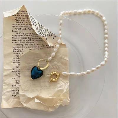 China TRENDY Baroque Love Blue Natural Pearl Vintage Fashion ins Geometric Necklace for sale