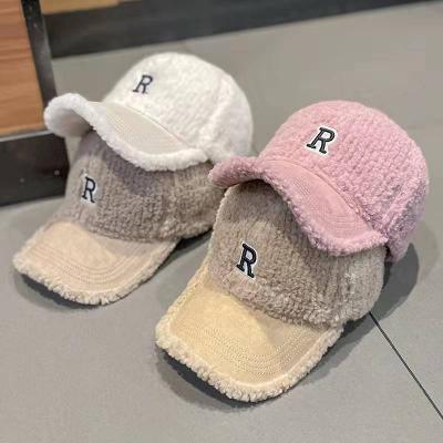 China Fashion\Autumn and Winter Comfortable\Durable Thickened Lamb Wool R Letter Embroidery Hat Baseball Cap Warm Women for sale