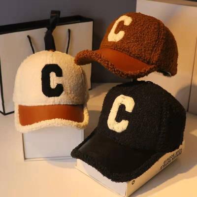 China Fashion\comfortable\durable autumn and winter lamb fur hat thickened warm big C letter baseball hat women for sale