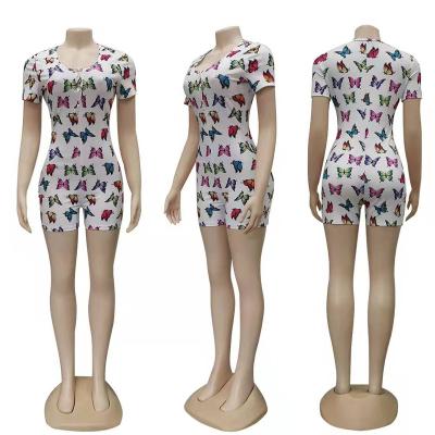 China European and American butterfly printing fashion housewear QUICK DRY short-sleeved overalls for sale