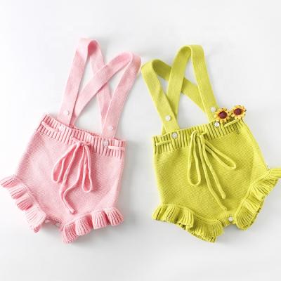 China Cute 100% Cotton Baby Clothes Candy Color Baby Bloomers Knitted Baby Ruffle Bodysuits for sale