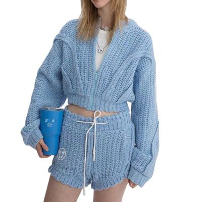 China Anti-Wrinkle Women's Loungewear Set Knit Sweater Set Two Piece Top And Pants Fall Two Piece Clothing Set for sale