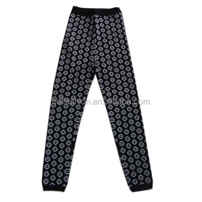 China Custom Made Breathable Winter Warm Jacquard Knit Women Thick Trousers Women Sweater Long Pants Wool for sale