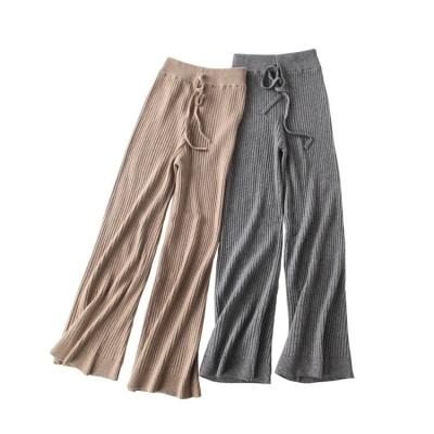 China Breathable Women Elegant Knitted Waistband Type Pants Latest High Waist Wide Leg Pants for sale