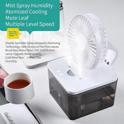 China UV-C Humidifier Mini Air Cooler Fan Dual Output Night Light+UV Lamp+Adjusted Fan+Flame Humidifier Ultrasonic Diffuser Mist Humidifier for sale