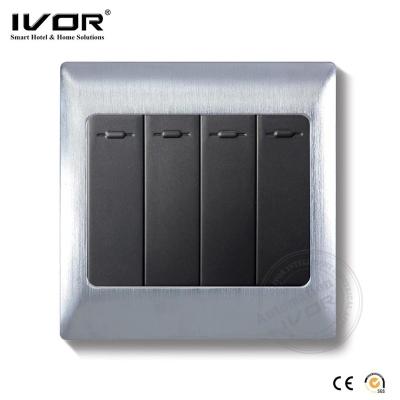 China Traditional Mechanical Metal Frame 4 Gang Push Button ON/OFF Lamp Switch Wall Switch for sale