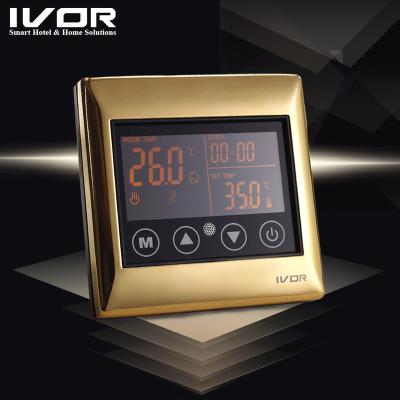 China Good Quality IVOR Touch Screen Water Floor Heating Thermostat Gold Metal Frame Electric Floor Heating/Circuit Cooling for sale