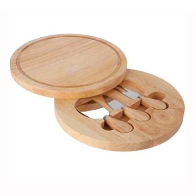 China Eco - Friendly Round Rubber Wood Cheese Cutting Board Sustainable Set With Hidden Drawers for sale