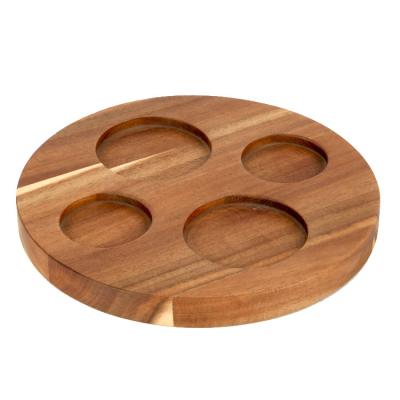 China Hot Selling Wooden Beer Tray Cup Holder Tray Hotel Round Bar Sample Flight Pallet Board for sale